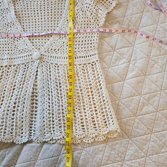 Christopher & Banks Sweater Women's S Cream Crochet Polished Boho Y2K Beachy - Picture 9 of 9